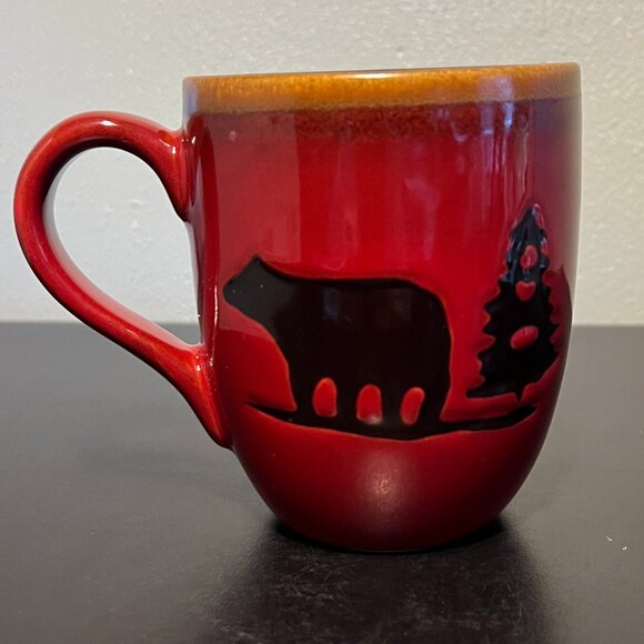 WOODLAND HOME STUDIO Russet Red Glazed Mug w/ Inlaid Brown Bears & Trees - Picture 5 of 9